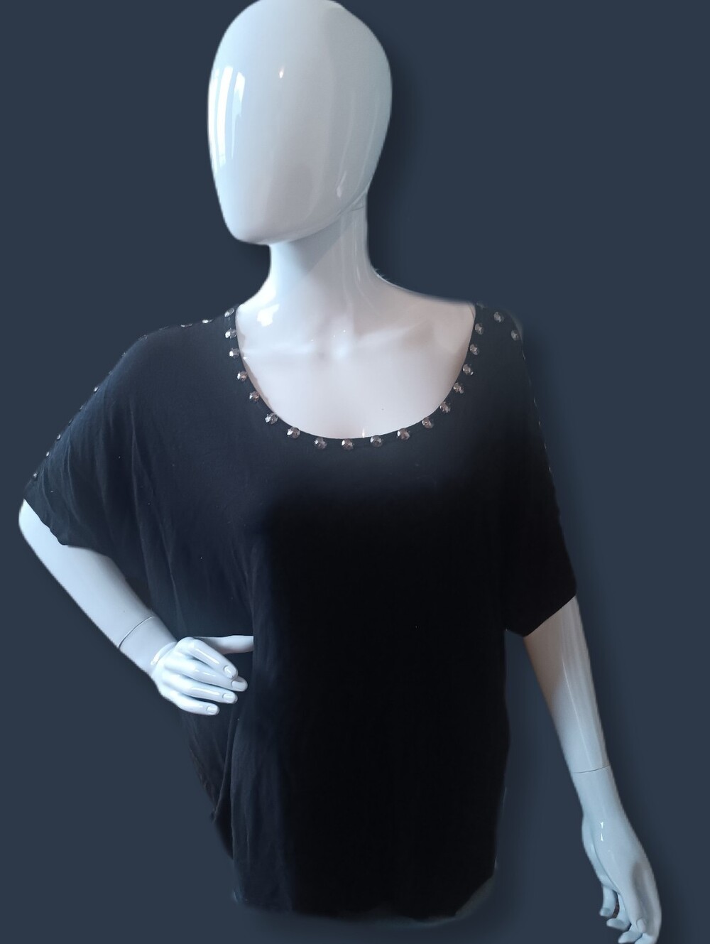 NOW $5. Design History Black Scoop Neck Top with Stud Trim